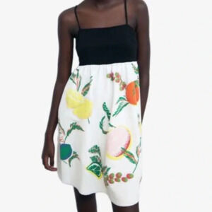 Zara Rubberized Combination Black Printed Strap Dress size Small